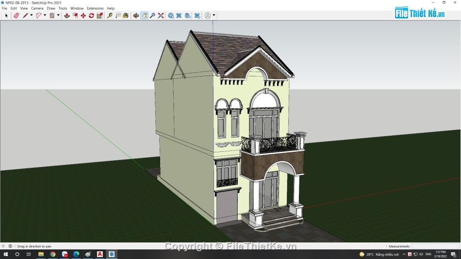 Sketchup nhà phố,File sketchup ngoại thất,file su cad nhà phố 2 tầng,nhà phố 2 tầng 6x14.4m